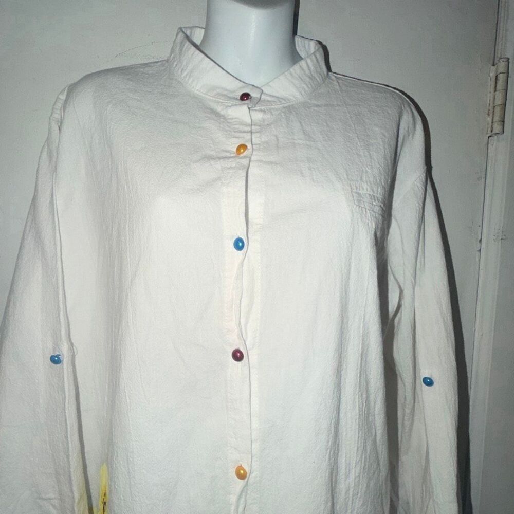 CAMISA White Cotton Blend Roll Sleeve Floral Print Blouse-XXL - Picture 3 of 9
